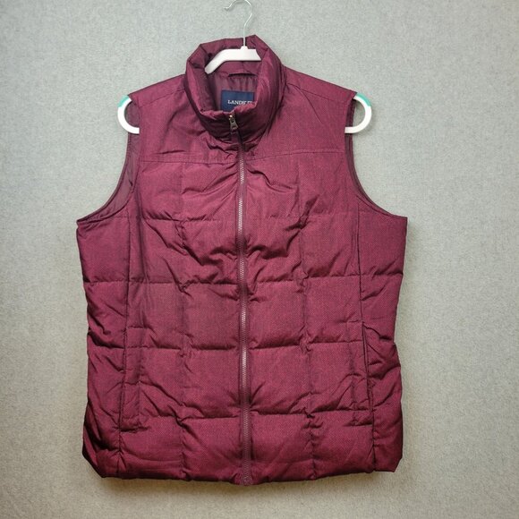 Lands End Puffer Vest Womens Large 14-16 Burgundy Red Down Insulated - Picture 1 of 10